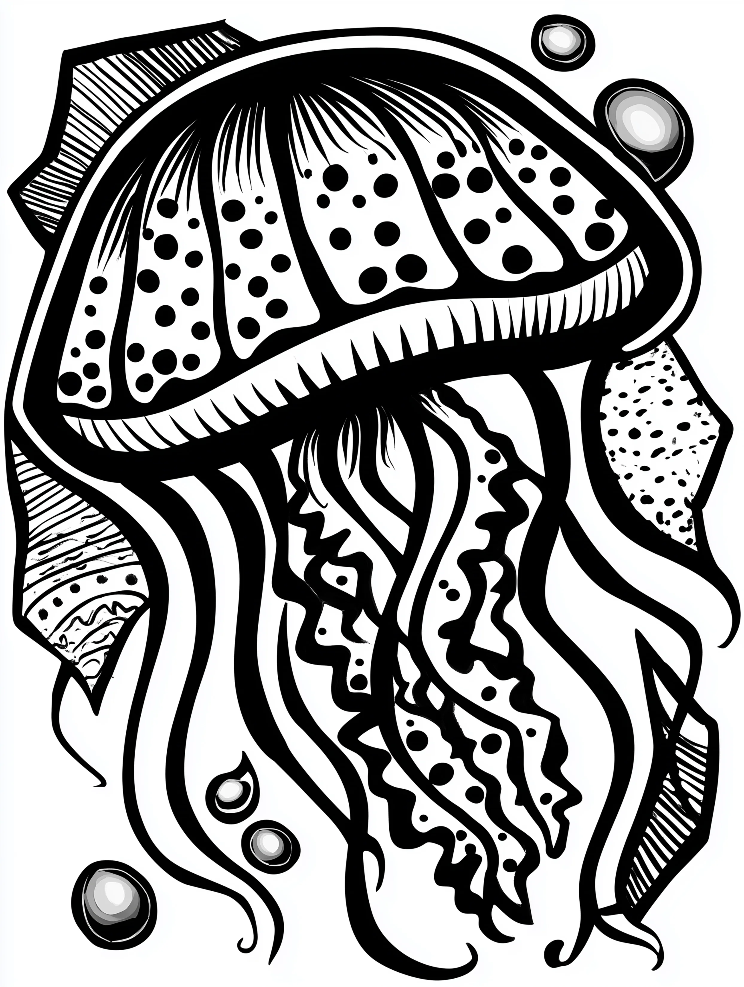 Free printable underwater coloring page for adults featuring a man of war swimming left